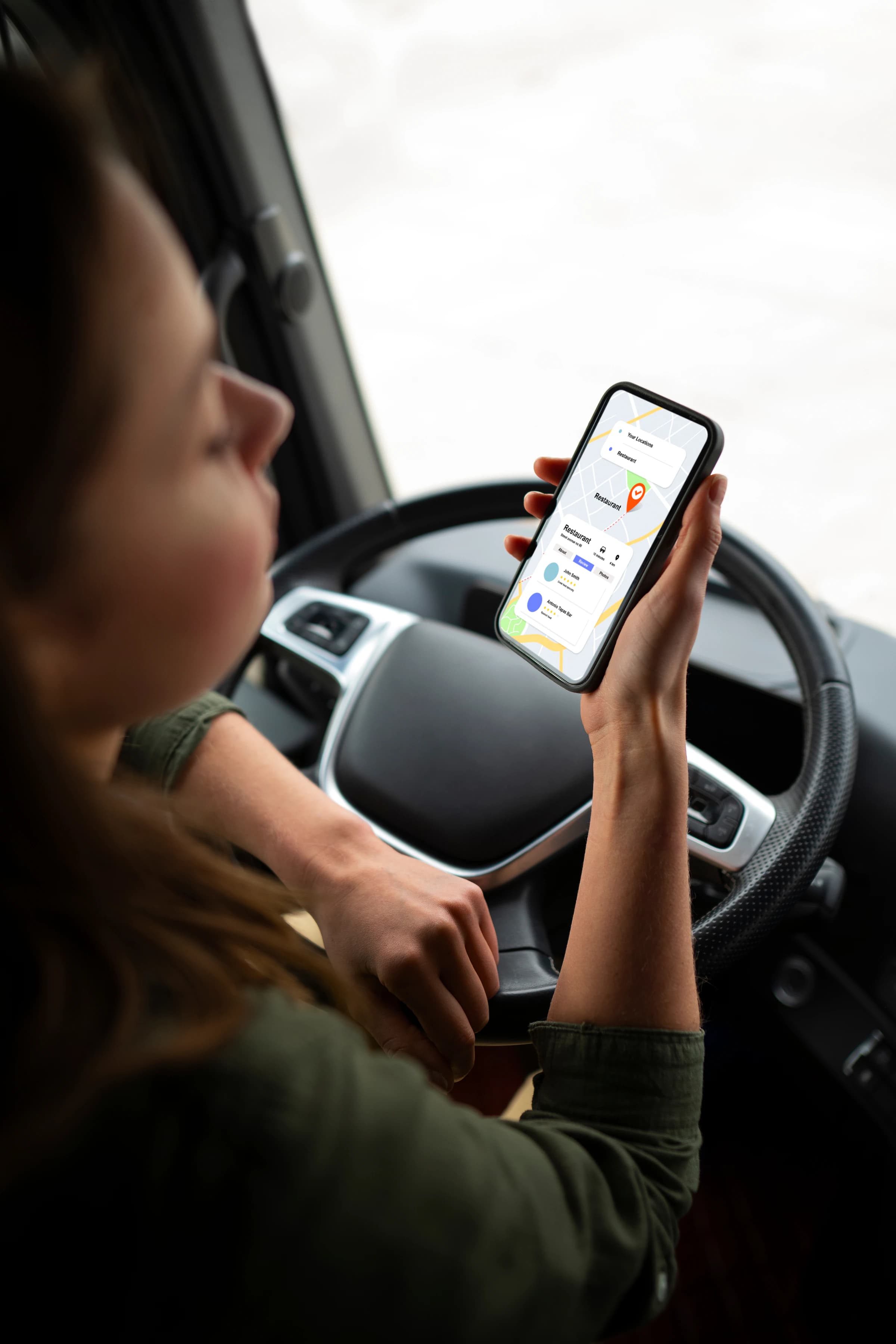 Driver mobile app on phone in car